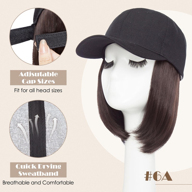 Hat Wig for Women, Baseball Cap Wig with BOB Hair