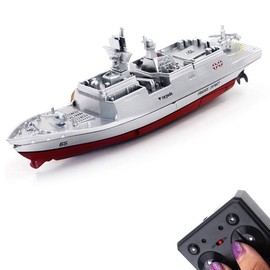 Tipmant Military RC Naval Ship Vessel Warcraft 2.4 GHz Remote Control Boat Speedboat Electric Water for Swimming Pool Kids Toy Birthday Gifts (Silver)