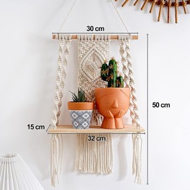 lomonmen Boho Wall Hanging, Macrame Shelf, Boho Decorative Wall, Hand-Woven Floating Shelf, Boho Shelf for Living Room, Bedroom, Balcony, Hallway