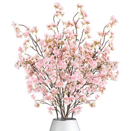 Dremisland 4Pack Artificial Cherry Blossom Flowers 39.3in Faux Cherry Blossom Branches Cherry Blossom Decor Silk Peach Faux Flowers Spring Decor Wedding Party Home Table Vase Decor
