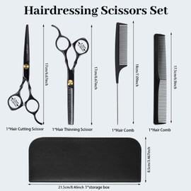Hairdressing Scissors Set, Professional Hair Cutting Scissors, Thinning Scissors, 6.7 Inch Stainless Steel Hair Scissors with Hair Cutting Comb, Hair Clip for Men, Women, Home, Salon