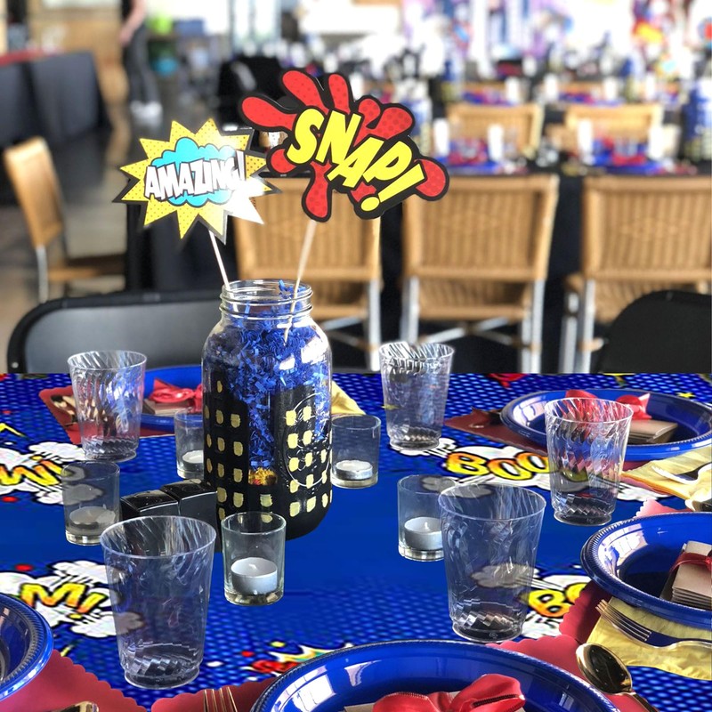 Roaring Good Time 2PCS Superhero Birthday Party Tablecloth Super Hero