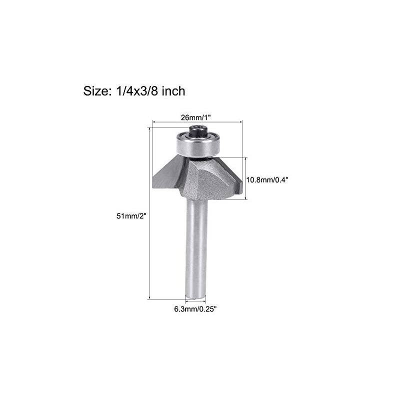 sourcing map Chamfer Router Bit 1/4 Shank 3/8" Dia 45