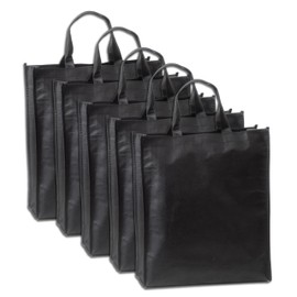 IPEA TNT Shopping Bags for Shopping - Pack of 5 - Dimensions 42 x 37 cm - Reusable Non-Woven Fabric Bags for Shopping and Leisure - Black TNT Bags - Pack of 5, black, Minimal