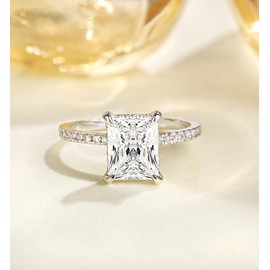 TIGRADE 4CT Engagement Ring for Women Radiant Cut Cubic Zirconia Wedding Band CZ Promise Anniversary Ring Size 3-13, Silver, Size 6.5