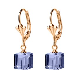 Austrian Crystal Cube Drop Earrings for Women Leverback Dangle Earrings 14K Gold Plated Hypoallergenic Jewelry (Tanzanite)