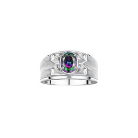 Rylos Men's Rings Sterling Silver Rings Classic Designer Style 8X6MM Oval Gemstone & Diamond Ring Alexandrite June Birthstone Rings For Men, Size 9