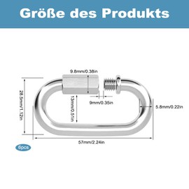 Pack of 6 Screw Carabiners, M6 Stainless Steel Carabiners, Screw Connection Rings, Suitable for Outdoor Activities, Camping, Hiking, Swing