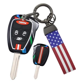 ontto luminous car key fob cover fit for Jeep Wrangler Compass Patriot Liberty Chrysler 300 PT Dodge JCUV Caliber key holder Metal Shell case keyring keychain Accessories 4 buttons Black