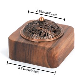Incense Container Retro Incense Burner Exquisite Incense Burner Incense Holder Incense Bowl for Home Office Yoga Decoration with Metal Lid and Fireproof Mat (Square, Walnut Wood)