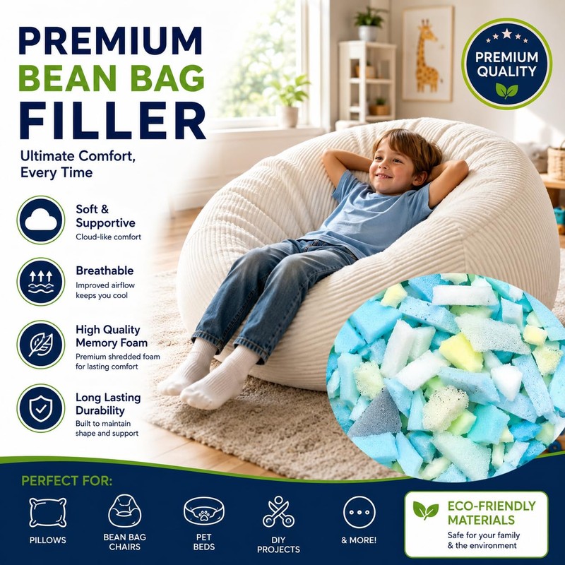 10lbs Shredded Memory Foam Filler for Pillows, Bean Bags &
