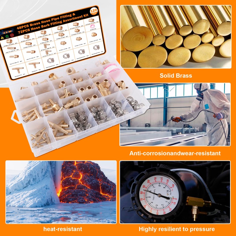 Dazakoot 120Pcs Hose Pipe Fitting & Hose Barb Fitting Kit,