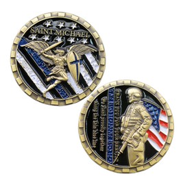 Glamtune US Law Enforcement Police Officer Challenge Coin Saint Michael Thin Blue line Prayer Military Coin