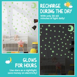 Glow in The Dark Stars for Ceiling - 205PCS Stars & 1 Moon for Kids Bedroom, Baby Room Nursery - Safe, Removable & Reusable