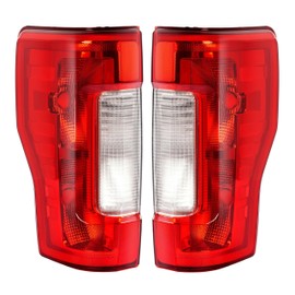 ECOTRIC Pair Tail Light Halogen Compatible with 2017-2019 Ford F250 F350 F450 Super Duty Pickup Rear Taillight Lamp Replacement for FO2800256 FO2801256 Clear Red Lens+Chrome Housing Left&Right Side