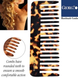 Giorgio G49T Large 5.75 Inch Hair Detangling Comb, Wide Teeth for Thick Curly Wavy Hair. Long Hair Detangler Comb For Wet and Dry. Handmade of Quality Cellulose, Saw-Cut, Hand Polished (2 Pack, G49 Tokyo)