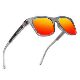 KINGSEVEN Fashion Polarized Sunglasses for Men Women UV400 Protection Ultralight for Cycling Driving Fishing745-D4 (Transparent red)