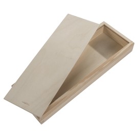 WooDeeDoo Shallow Pencil Box | 1 Pc. | Wooden Pen Brush Crayons Sliding Lid Holder Case | 30.5 x 10.5 x 3.5 cm | Desktop Storage Gift Box Tidy Organiser School Office Stationery | Unpainted Wood