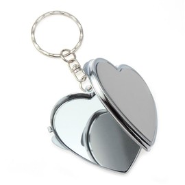 Heart-Shaped Mini Silver Metal Double-Sided Mirror Keychain Portable Folding Cosmetic Makeup Mirror Key Rings DIY Keys Pendant Holder Accessory