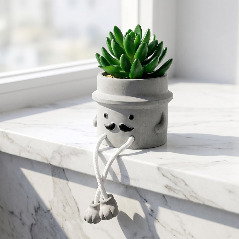 Fake Plant with Gray Flower Pot Artificial Succulents Plant for
