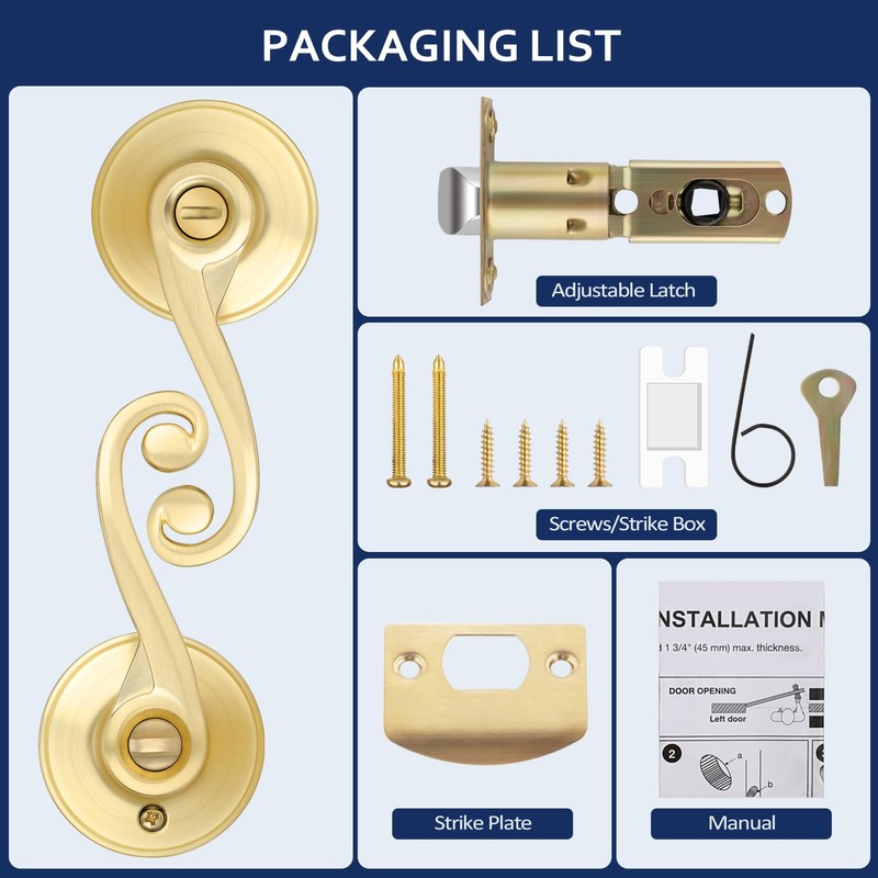 Bonpoly 6 Pack Gold Door Handles, Wave Style Door Lever