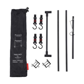 Folding Camping Shelf Desktop Storage Stand Rack Hanging Organizer with Light Hanger for Outdoor BBQ Picnic