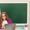 Fullhawl 65.6 Ft White Linen Bulletin Board Border, Classroom Scalloped