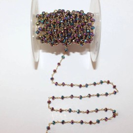 BEST IN BEADS Peacock Pyrite Rosary Chain, 24K Gold, 3mm/6mm Beads, Faceted Rondelle, Jewelry - 3 Feet, Silver, 3 mm