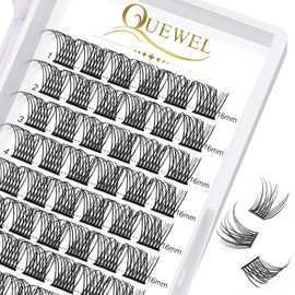 QUEWEL Lash Clusters 72 Pcs Cluster Lashes Wide Stem Eyelash Clusters C/D Curl 8-16mm DIY Eyelash Extensions Natural Style for Self Easy To Use at Home (Natural-D-16)