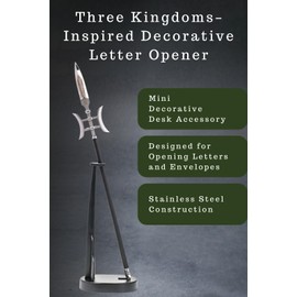 Wablade Three Kingdoms Letter Opener for Desk and Office Display, Decorative Mini General Spear Design with Stand, Paper and Envelope Opener, Stainless Steel, Made in Japan (Lu Bu)