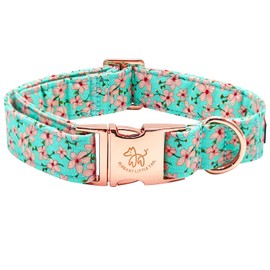 Elegant Pink Floral Print Summer Dog Collar - Cotton, Durable Metal Buckle Collar for Medium Dogs