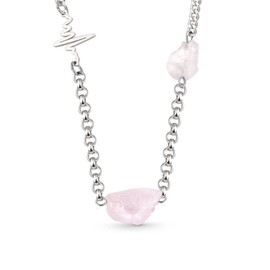 Jeulia Natural Gemstone Healing Necklace: Heartbeat Design Irregular Crystal Pendant Chakra Yoga Crystals Necklaces Balancing Reiki Energy Stone Jewellery Gifts for Women Her (Rose Quartz)