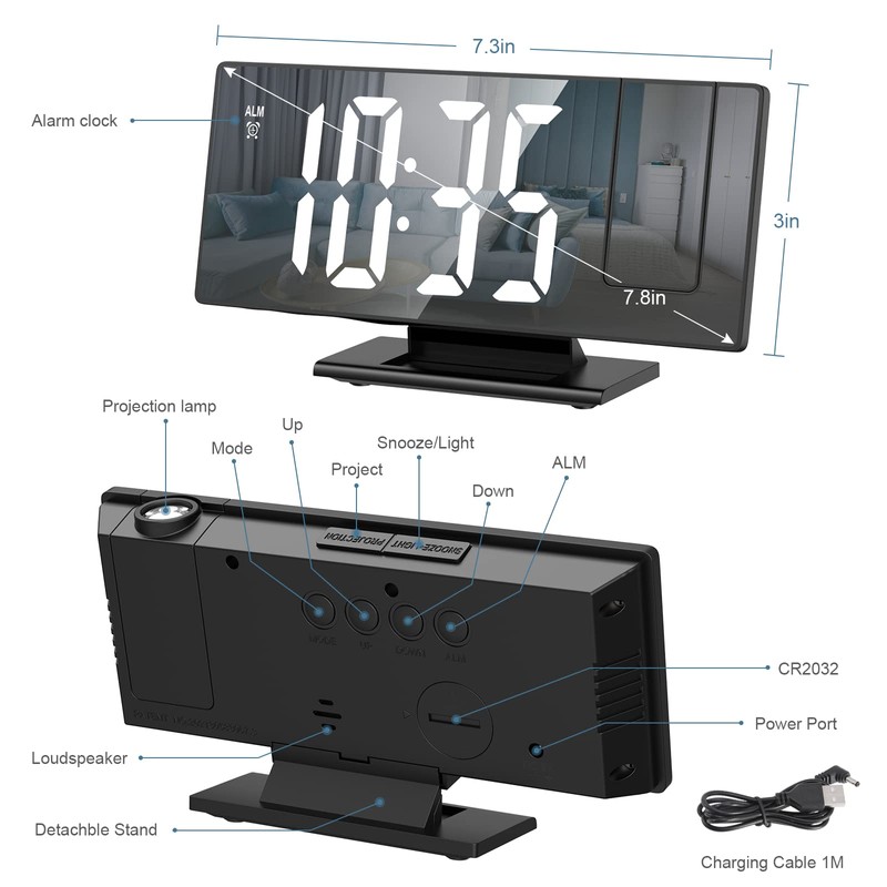 Ankilo Projection Alarm Clock, Digital LED Clock, Electronic Table Clock,