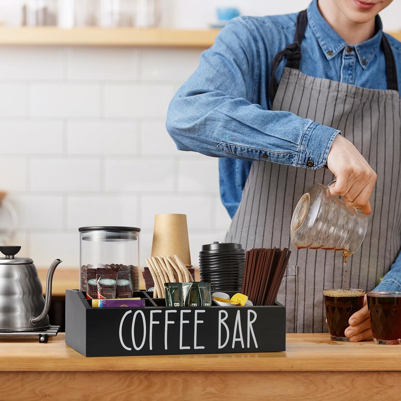 ALELION Coffee Station Organizer for Countertop - 7 Compartments Coffee