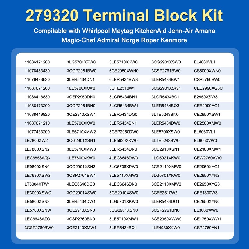 279320 14201229 Dryer Terminal Block Kit Compatible with Whirlpool Kenmore