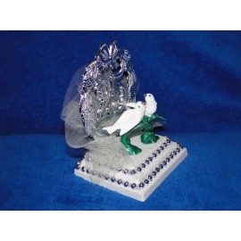 Handmade New 25th Wedding Anniversary decor caketopper with Love Doves in Silver #7