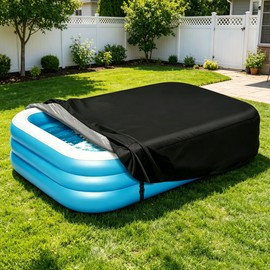 CQQGO Rectangular Pool Cover for Inflatable Pool, Upgrade Design 420D Heavy-Duty Waterproof Oxford Pool Cover for Above Ground Rectangular Inflatable Swimming Pool with Windproof Buckle (120x72x20IN)