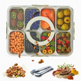 Divided Serving Tray with Lid and Handle 8 Compartments 11×8 in Spice Box, Portable Snackle Box, Snack Box Charcuterie Divided Containers for Food,Fruit Tray Salad Snacks Organizer,Seasonign Box