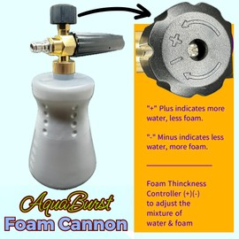 AquaBurst Foam Cannon with 32 oz Wide Base Bottle, Pressure Washer Foam Cannon for Car Wash, Easy to Install with Quick Connect Fitting, 1000-4000 PSI Range, Adjustable Foam and Spray