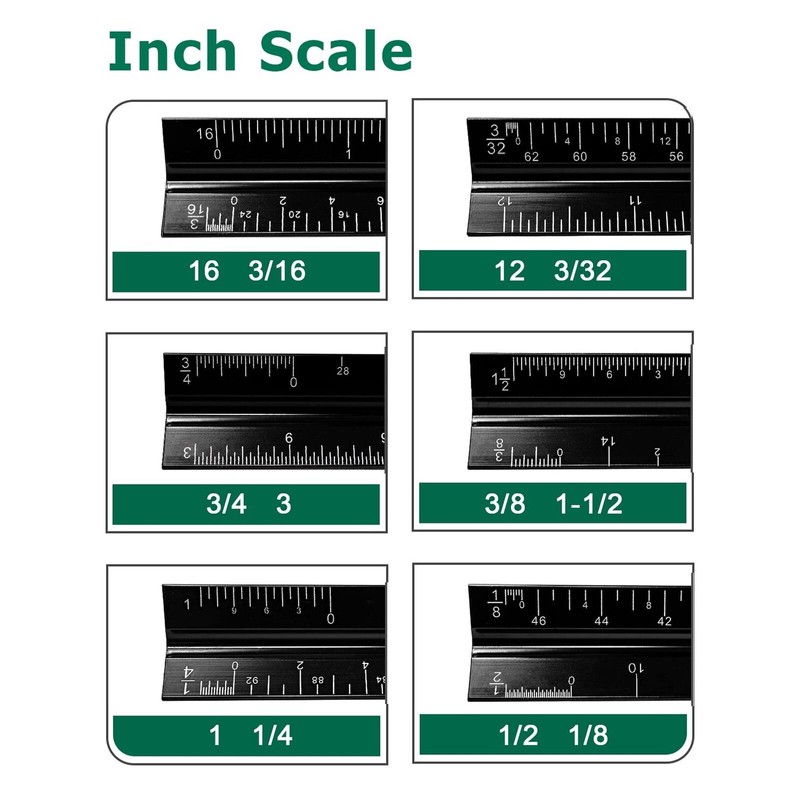 Gwybkq Architectural Scale Ruler 3 Pack Aluminum Triangular Ruler 12