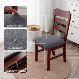 Genina Waterproof Dining Room Chair Cover Set of 4, Stretch Jacquard Seat Covers for Dining Room Chairs, Kitchen Parsons Chair Covers Slipcover Protector
