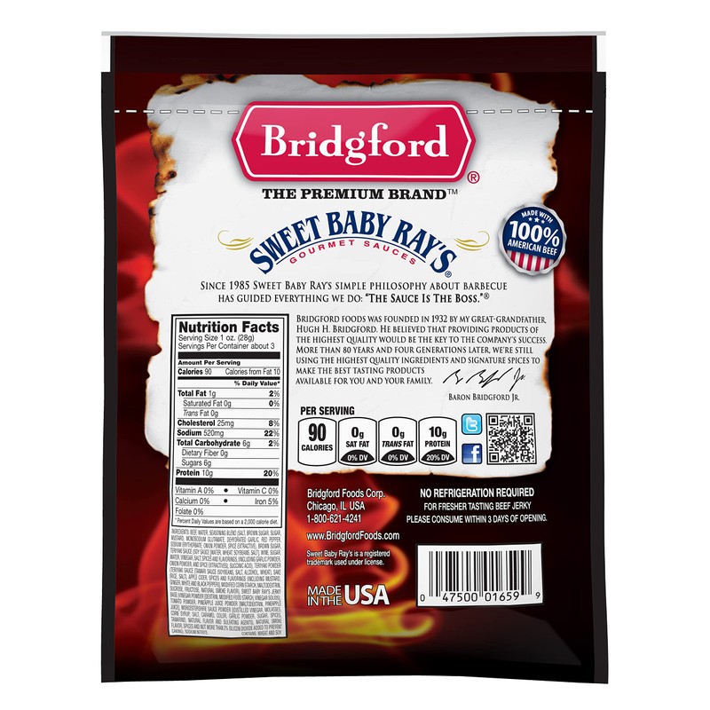Bridgford Sweet Baby Ray’s Beef Jerky Sweet Teriyaki 3.25 oz