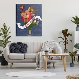 Stupell Industries Season's Greetings Phrase Dancing Reindeer Ice Skater, Designed by Arrolynn Weiderhold Canvas Wall Art, 36 x 48, Blue