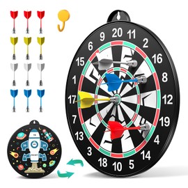Doloowee 14 Pieces Double Sided Magnetic Kids Dartboards Set Large Size Boys Toy Dartboards with 12 Darts for Indoor Outdoor Party Games Toys Gifts