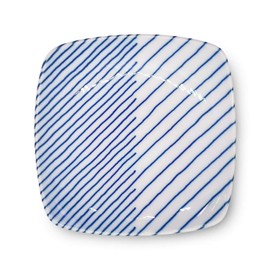 Hakusan Toki Counter Square Small Plate, Blue, Approx. 3.9 x 3.9 inches (10 x 10 cm), Layered Stripes, KASANEJIMA Hasami Ware, Made in Japan