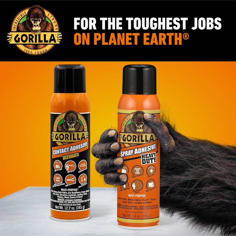 Gorilla Heavy Duty Spray Adhesive, Clear Glue, 14 Ounce (Pack
