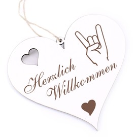 Herzlich Willkommen Sign – Pommesgabel – Decorative Heart Wooden Welcome Sign Door Sign Decorative Sign Door Decoration
