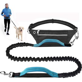 Correa Manos Libres para Perros con Riñonera, cinturón ajustable(Azul) | Cintura, absorbe choques, riñonera deportiva, para caminar y correr
