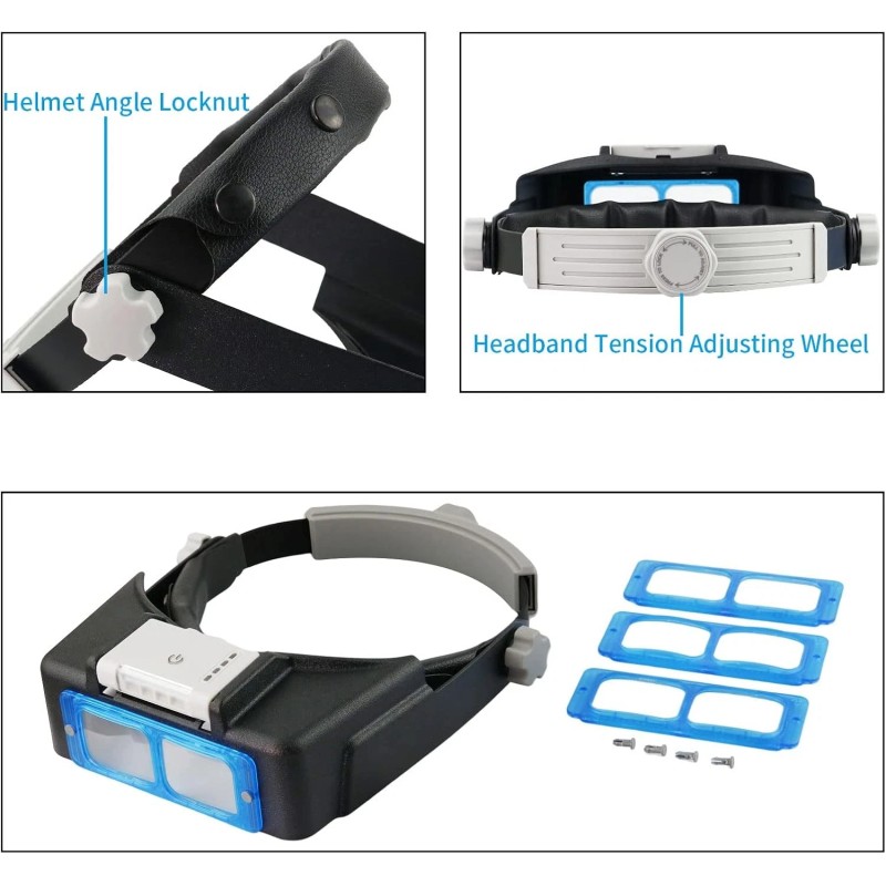 Beileshi Rechargeable Head-Mounted 1.5x-3.5x - Optical Glass & Led Light