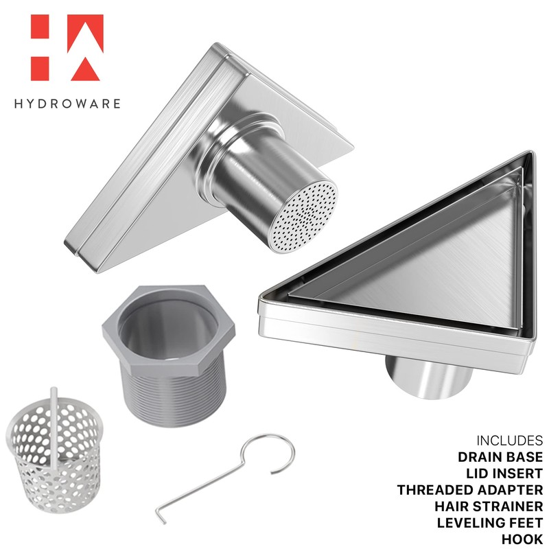 Hydroware Triangle Shower Drain - Stainless Steel Triangular Shape Shower